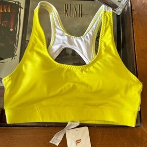 Fabletics Yellow and White Racerback Swim Tank / Sports Bra